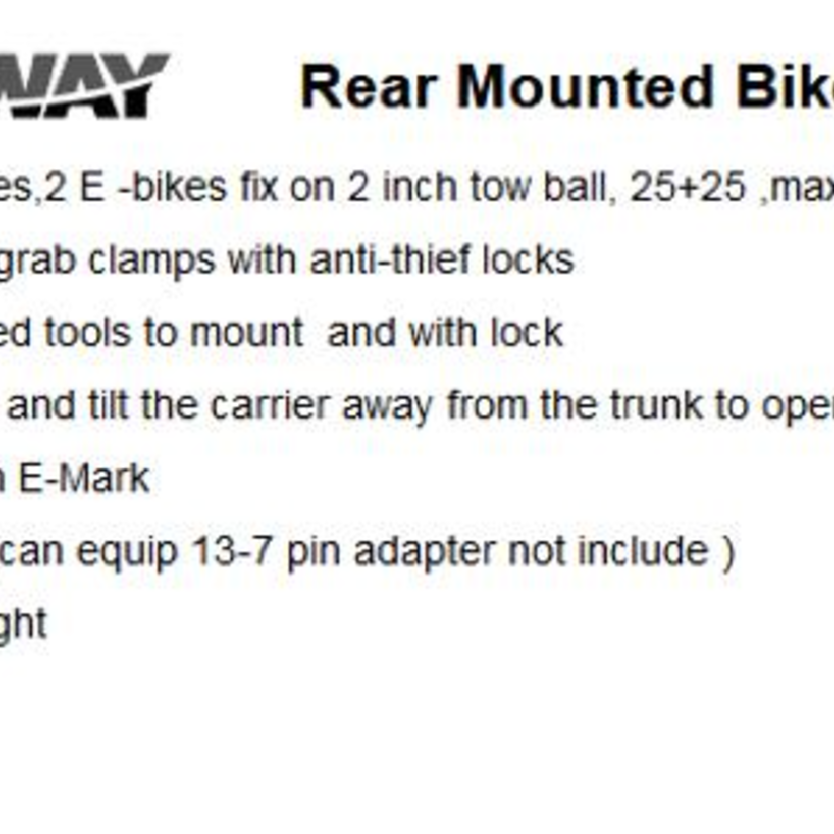 STOWAWAY Bike Carrier Car Rack for E-Bikes - Tow Ball Mount - 2 Bikes