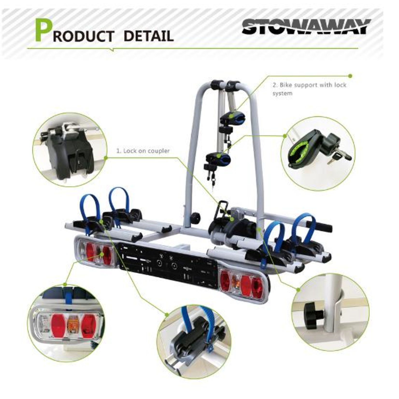 STOWAWAY Bike Carrier Car Rack for E-Bikes - Tow Ball Mount - 2 Bikes